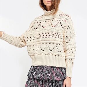 Isabel Marant Étoile Naka Pullover Open Knit Turtleneck Sweater Ecru 34 / 2 / XS